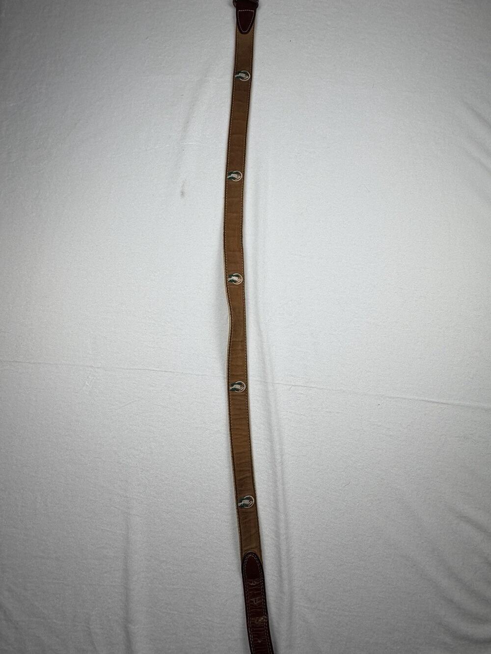 VTG YRI Belt Men’s Brown Leather Canvas Mallard Duck Embroidered USA Brass
